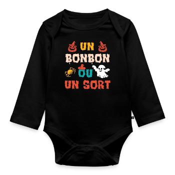 Humour halloween un bonbon ou un sort - Body Bébé bio manches longues - noir - Devant