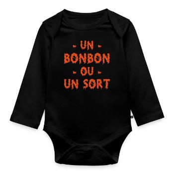 Humour halloween un bonbon ou un sort - Body Bébé bio manches longues - noir - Devant
