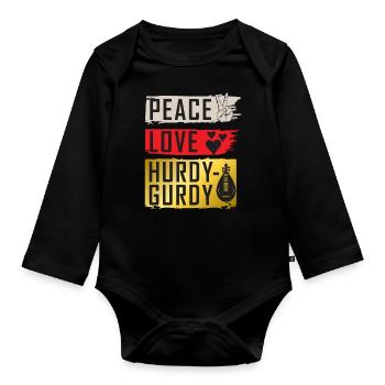 Peace Love Hurdy-Gurdy Music Instrument - Organic Longsleeve Baby Bodysuit - black - Front