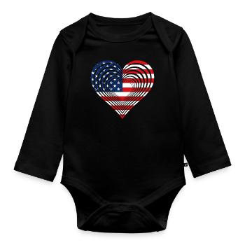 USA heart love America - Baby Bio-Langarm-Body - Schwarz - Vorne