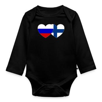 Russie Finlande Drapeau Cœur - Body Bébé bio manches longues - noir - Devant