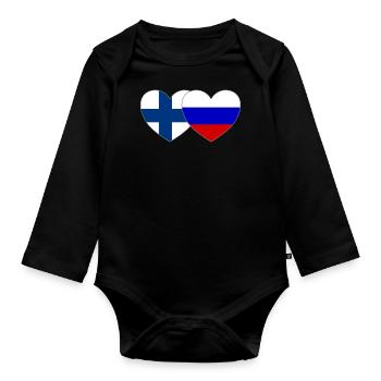 Finlande Russie Drapeau Cœur - Body Bébé bio manches longues - noir - Devant