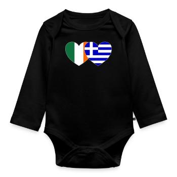 Irland Griechenland Flagge Herz - Baby Bio-Langarm-Body - Schwarz - Vorne