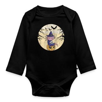 Halloween Axolotl Pumpkins & Dead Skull - Organic Longsleeve Baby Bodysuit - black - Front