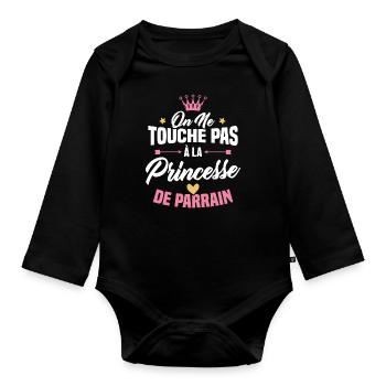 On ne touche pas à la princesse de parrain - Body Bébé bio manches longues - noir - Devant