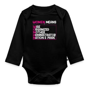 Femme forte Femmes Pouvoir Journée de la femme fière - Body Bébé bio manches longues - noir - Devant