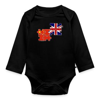 China Great Britain Flag Chinese British - Organic Longsleeve Baby Bodysuit - black - Front