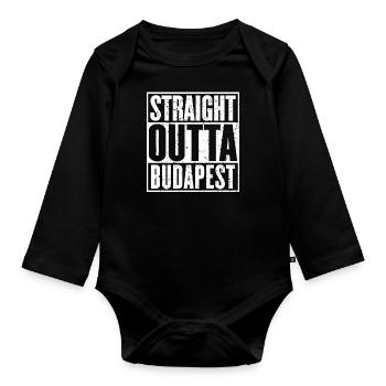 Gerade Outta Budapest Vintage - Baby Bio-Langarm-Body - Schwarz - Vorne