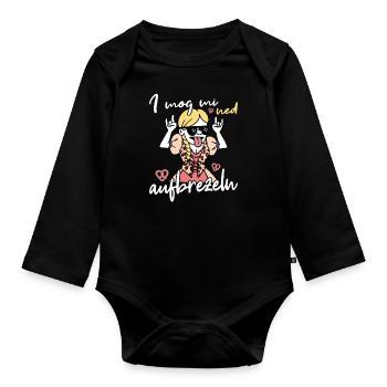 I mog mi ned Aufbrezeln Volksfest Trachten Dirndl - Baby Bio-Langarm-Body - Schwarz - Vorne