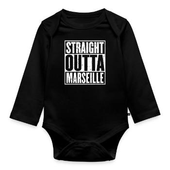 Straight Outta Marseille Vintage - Organic Longsleeve Baby Bodysuit - black - Front