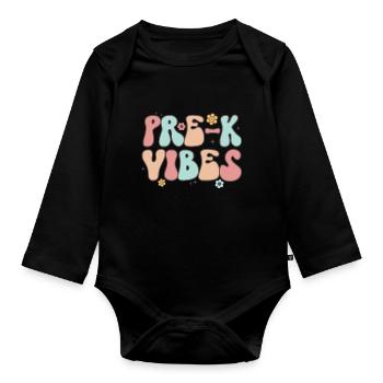 Pre-K Vibes Retro Teacher Retour à l’école - Body Bébé bio manches longues - noir - Devant