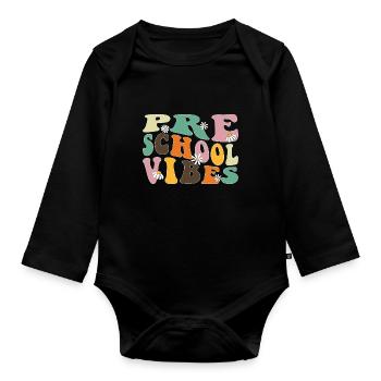 Preschool Vibes Cute Retro Back to School, Boys, - Organic Longsleeve Baby Bodysuit - black - Front