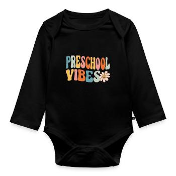 Preschool Vibes Cute Retro Back to School, Boys, - Organic Longsleeve Baby Bodysuit - black - Front