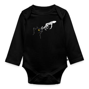 Cat Graphic - Organic Longsleeve Baby Bodysuit - black - Front