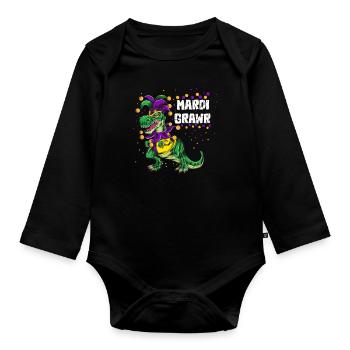 Mardi Grawr Fool's Costume T-Rex Dinosaur Kids - Organic Longsleeve Baby Bodysuit - black - Front
