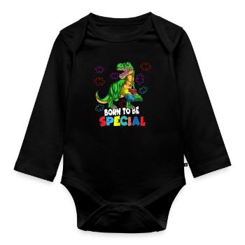 Born to be Special Children's Puzzle Dino Autism - Organic Longsleeve Baby Bodysuit - black - Front