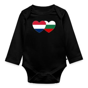 Holland Bulgaria Flag Heart - Organic Longsleeve Baby Bodysuit - black - Front