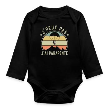 J'peux Pas j'ai Parapente, Cadeau Parapentiste - Body Bébé bio manches longues - noir - Devant