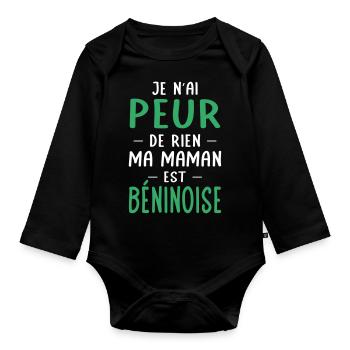 Je n'ai peur de rien ma maman est Béninoise - Body Bébé bio manches longues - noir - Devant