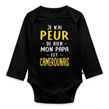 Je n'ai peur de rien mon papa est Camerounais - Body Bébé bio manches longues - noir - Devant