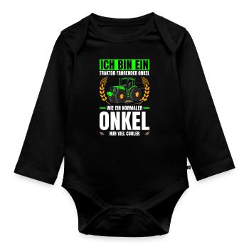 Ich Bin Ein Traktor Fahrender Onkel Traktor - Baby Bio-Langarm-Body - Schwarz - Vorne
