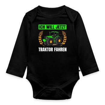 Ich Will Jetzt Traktor Fahren Traktor - Baby Bio-Langarm-Body - Schwarz - Vorne