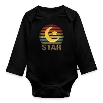 Islam Crestcent Star Religion Rétro Coucher de Soleil - Body Bébé bio manches longues - noir - Devant