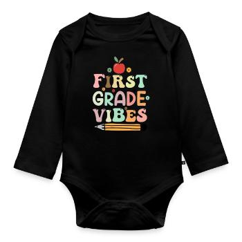Retour à l’école Première année Vibes Enseignant étudiant - Body Bébé bio manches longues - noir - Devant