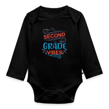 Back To School Second Grade Vibes Retro Teacher - Organic Longsleeve Baby Bodysuit - black - Front