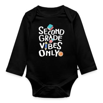 Back To School Second Grade Vibes Retro Teacher - Organic Longsleeve Baby Bodysuit - black - Front