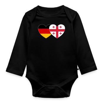 Germany Georgia Flag Heart - Organic Longsleeve Baby Bodysuit - black - Front