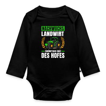Nachwuchs Landwirt Zukünftiger Chef Traktor - Baby Bio-Langarm-Body - Schwarz - Vorne