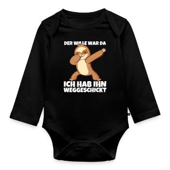 Dabbendes Faultier Spruch für Faulenzer - Baby Bio-Langarm-Body - Schwarz - Vorne