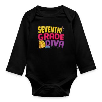 Diva retro Groovy Femmes de 7e année Happy First Day - Body Bébé bio manches longues - noir - Devant