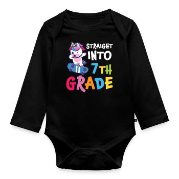 Straigt Into7th Grade Retro Groovy Femmes Heureuses - Body Bébé bio manches longues - noir - Devant