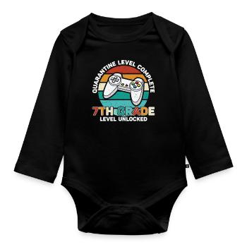 Vibrations de 7e année Retro Groovy Women Happy First - Body Bébé bio manches longues - noir - Devant