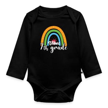 Vibrations de 7e année Retro Groovy Women Happy First - Body Bébé bio manches longues - noir - Devant