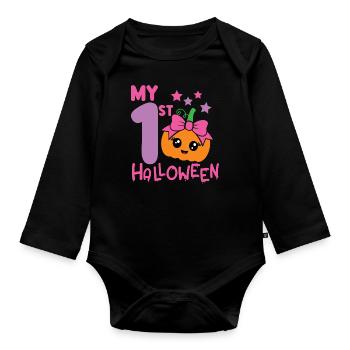 1st Birthday 1 Year Autumn Baby Halloween Girl - Organic Longsleeve Baby Bodysuit - black - Front
