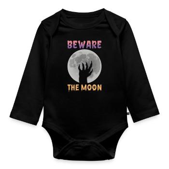 Beware of the moon design for - Organic Longsleeve Baby Bodysuit - black - Front