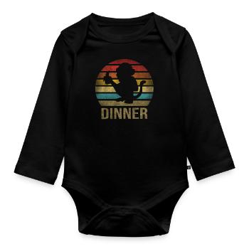 Monkey Eating Banana Dinner Retro Sunset - Organic Longsleeve Baby Bodysuit - black - Front
