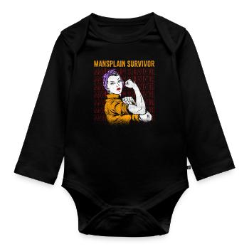 Mansplain Survivor Design pour les féministes - Body Bébé bio manches longues - noir - Devant