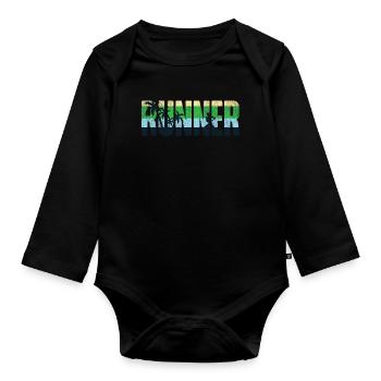 Running Runner Half Marathon Retro - Organic Longsleeve Baby Bodysuit - black - Front