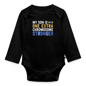 Family Down Syndrome Awareness My Son One Extra - Organic Longsleeve Baby Bodysuit - black - Front