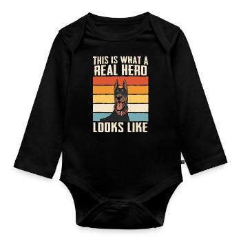 Doberman Pinscher Dog - Organic Longsleeve Baby Bodysuit - black - Front