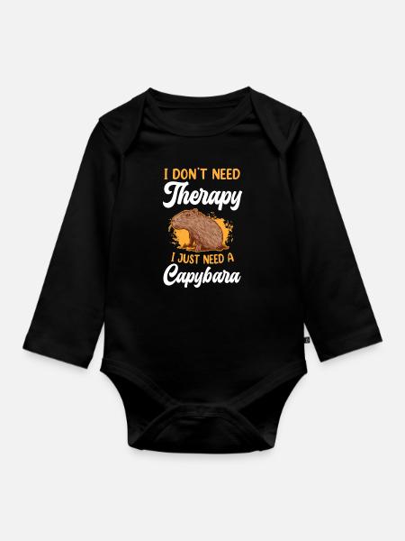 Capybara ist meine Therapie Wasserschwein - Baby Bio-Langarm-Body - Schwarz