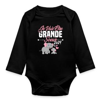 Je Vais Être Grande Sœur 2024, Annonce Grossesse - Body Bébé bio manches longues - noir - Devant