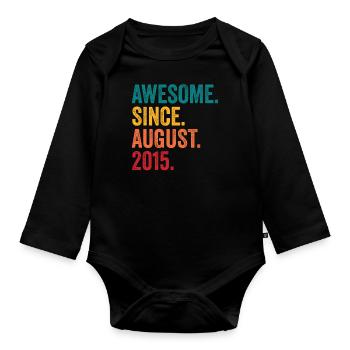 August 2015 - Birthday in August - Organic Longsleeve Baby Bodysuit - black - Front