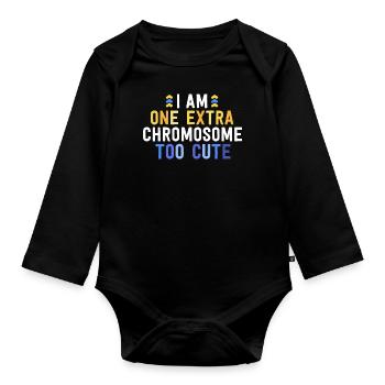 Je suis un chromosome supplémentaire trop mignon famille T21 - Body Bébé bio manches longues - noir - Devant