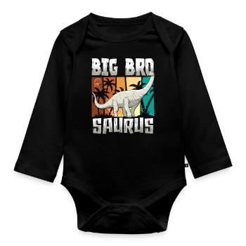 Big Bro Saurus Dinosaur Je vais être grand frère - Body Bébé bio manches longues - noir - Devant