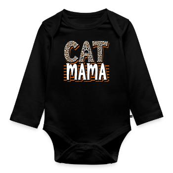 Katze Mama Leopard Kätzchen Tier Haustier - Baby Bio-Langarm-Body - Schwarz - Vorne
